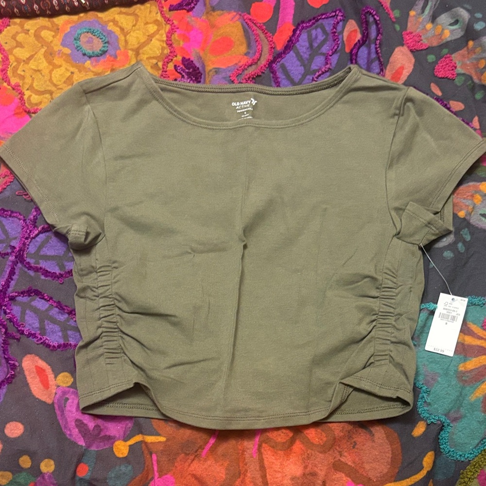 Old Navy Olive Green Ruched Crop Top